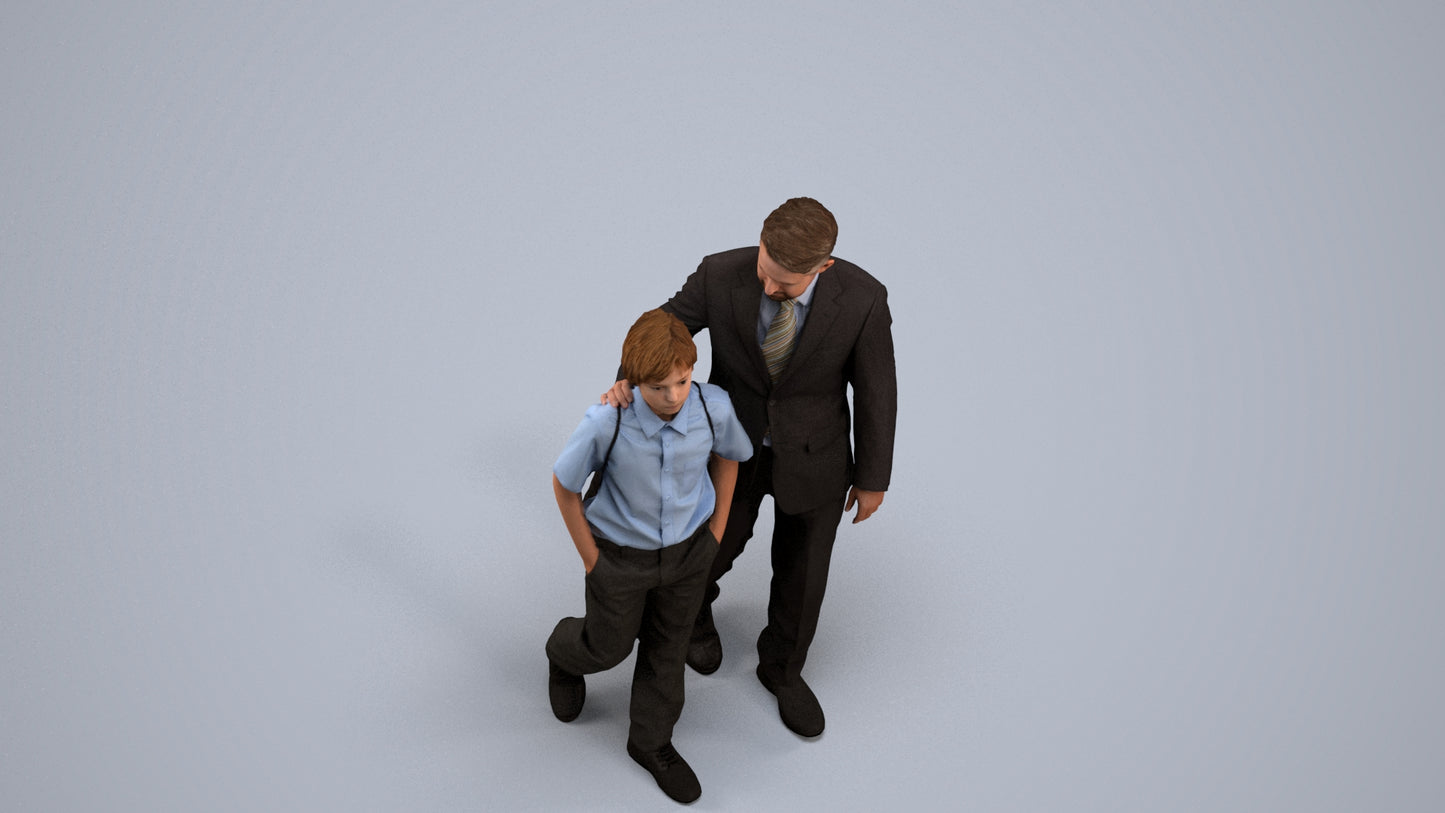 3D people model boy kids, scanned human for 3ds Max rendering, back view render