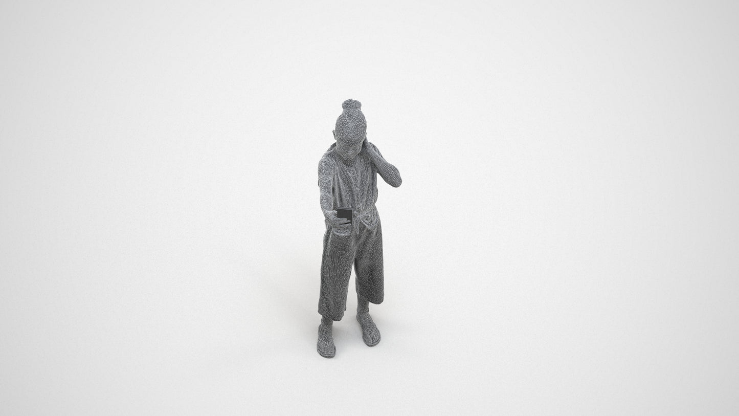 3D people model girl kids, scanned human for 3ds Max rendering, wireframe three-quarter view