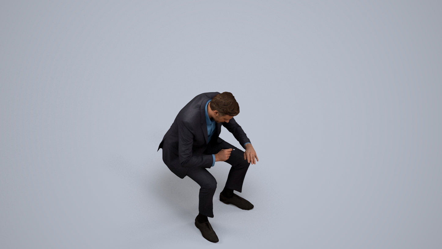 3D people model man business, scanned human for 3ds Max rendering, back view render