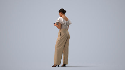 realistic 3D human woman business standing, archviz people FBX OBJ for Blender, three-quarter view render