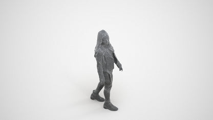 realistic 3D woman casual walking, scanned archviz people for Blender and 3ds Max, wireframe three-quarter view