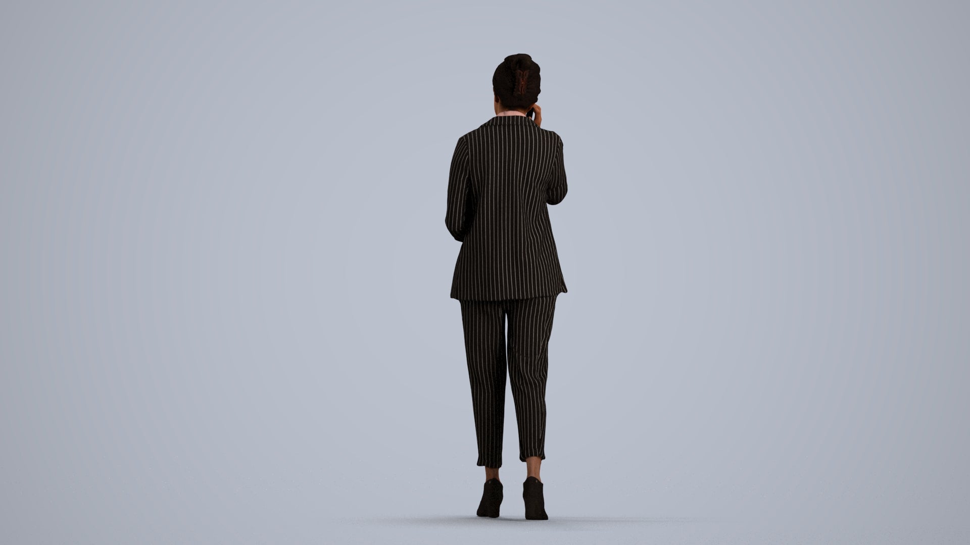 3D human model woman business, photogrammetry scanned person for archviz, front view render