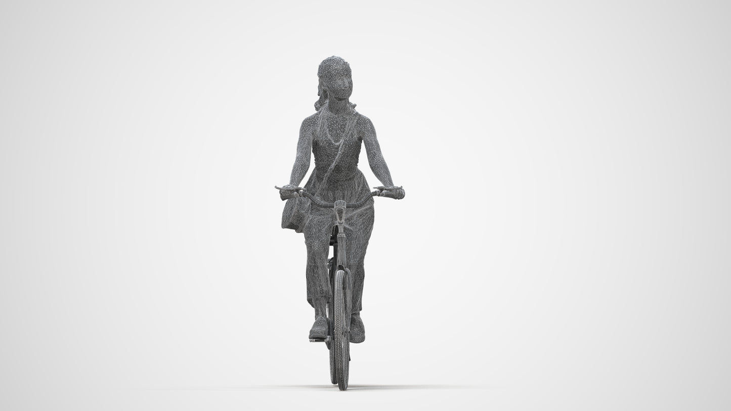 realistic 3D human girl casual cycling, archviz people FBX OBJ for Blender, wireframe back view