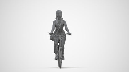 realistic 3D human girl casual cycling, archviz people FBX OBJ for Blender, wireframe back view