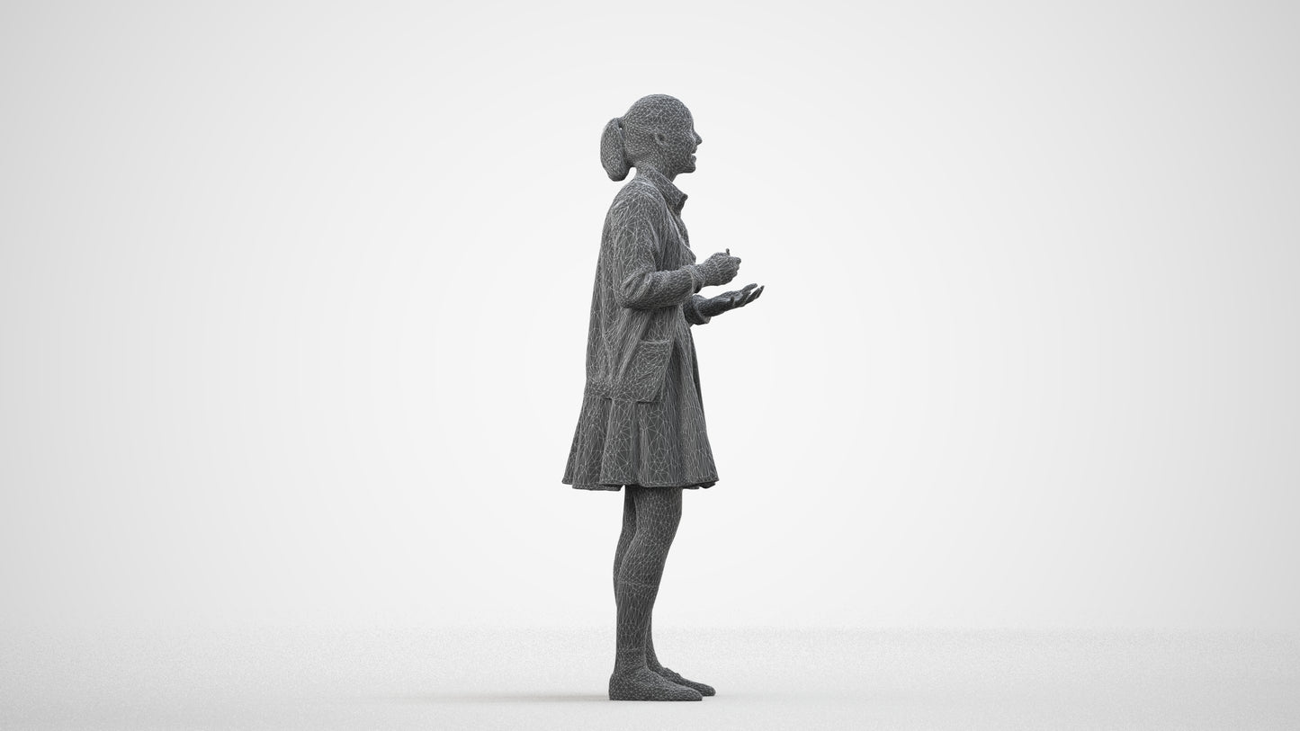 realistic 3D human girl kids, archviz people FBX OBJ for Blender, wireframe side view
