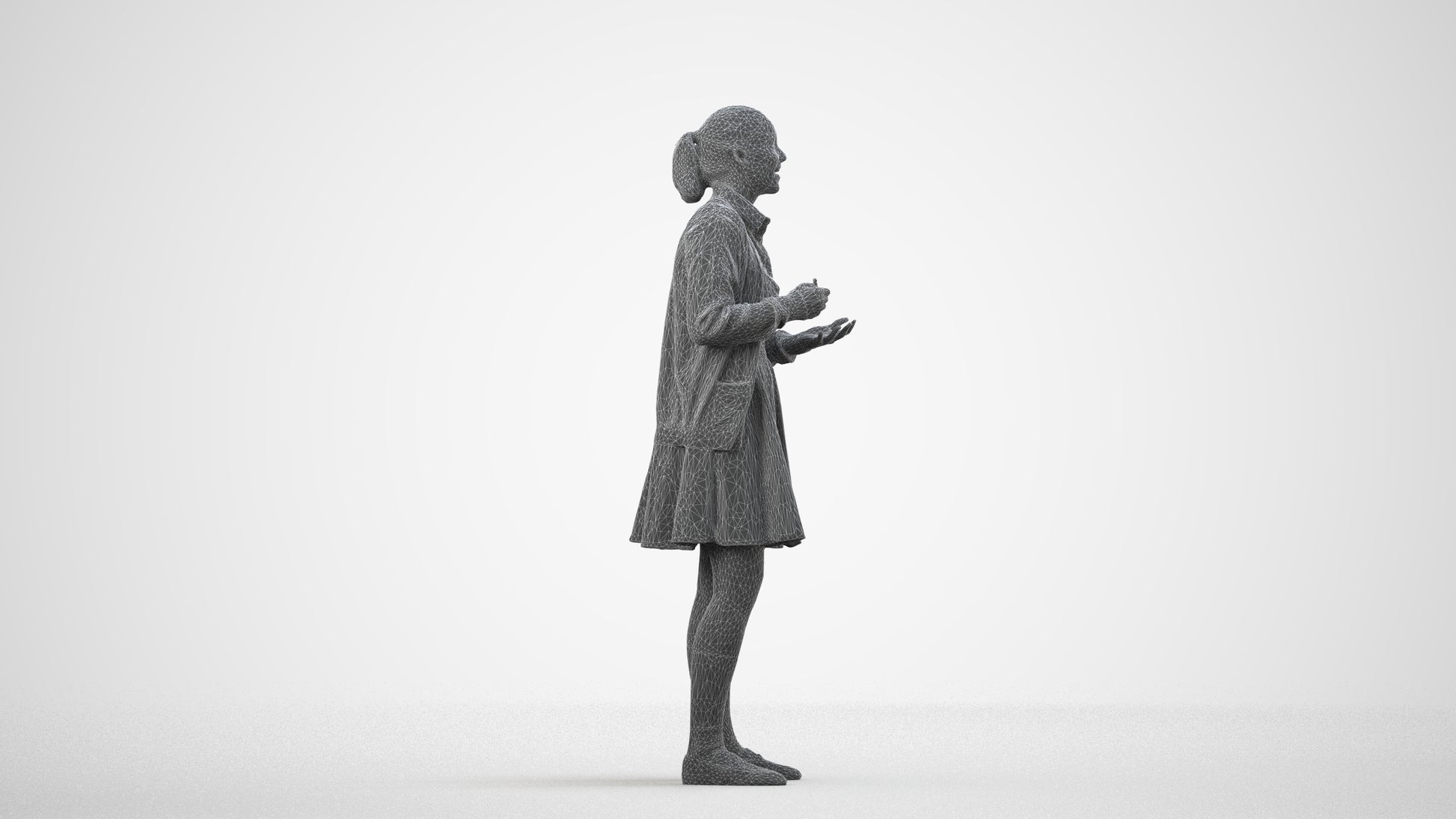 realistic 3D human girl kids, archviz people FBX OBJ for Blender, wireframe side view
