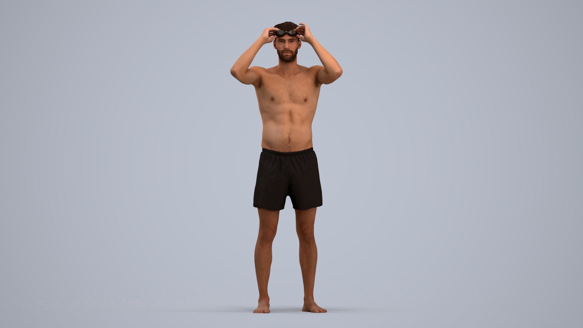 realistic 3D human man pool, archviz people FBX OBJ for Blender, standing pose render
