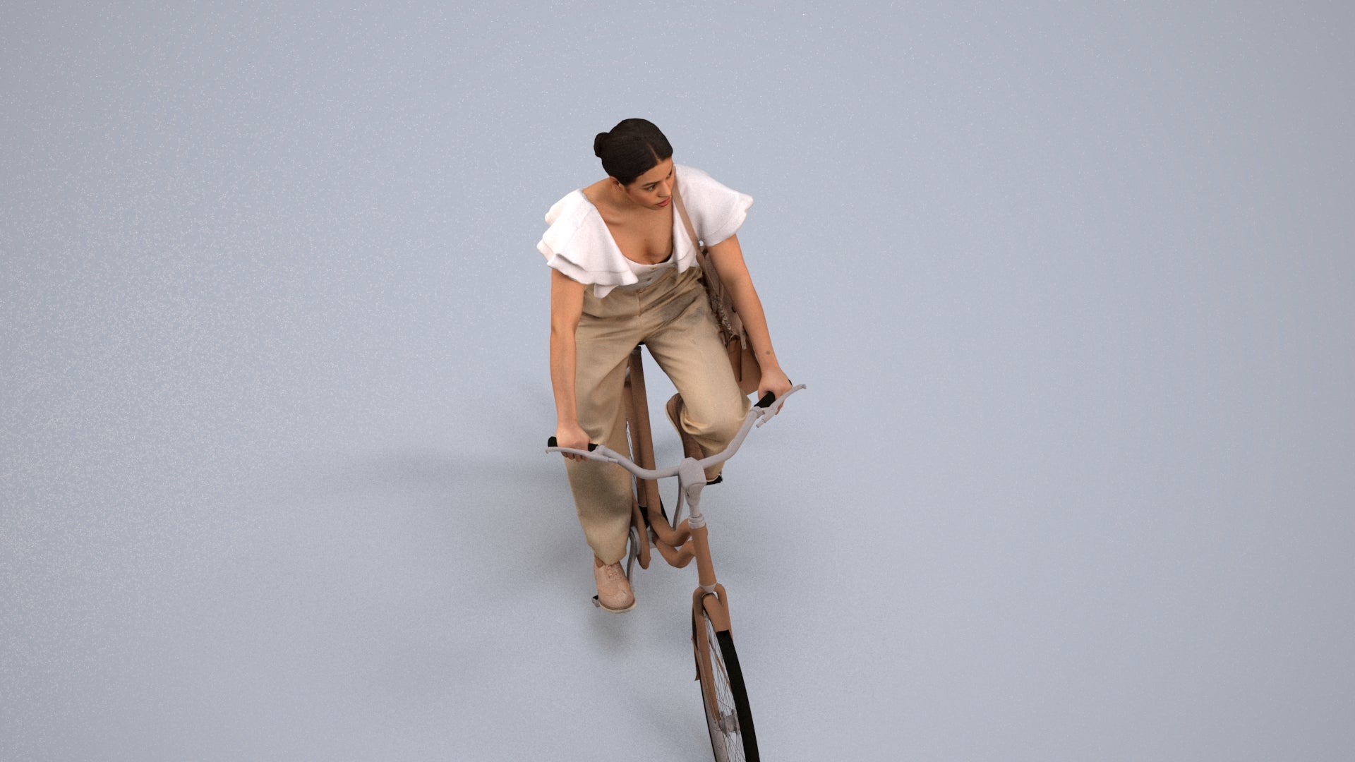 3D scanned woman cycling business, photorealistic archviz people for Enscape and SketchUp, back view render