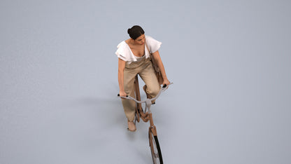 3D scanned woman cycling business, photorealistic archviz people for Enscape and SketchUp, back view render