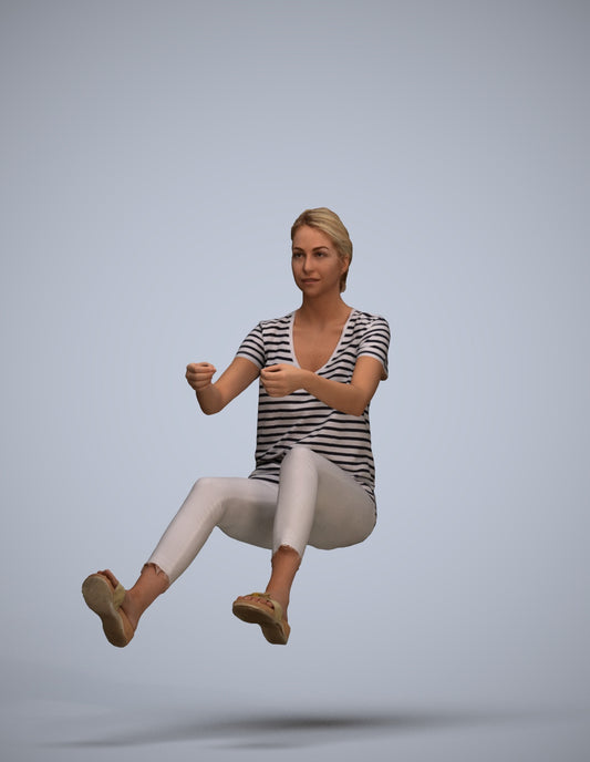 3D human model woman casual driving, photogrammetry scanned person for archviz