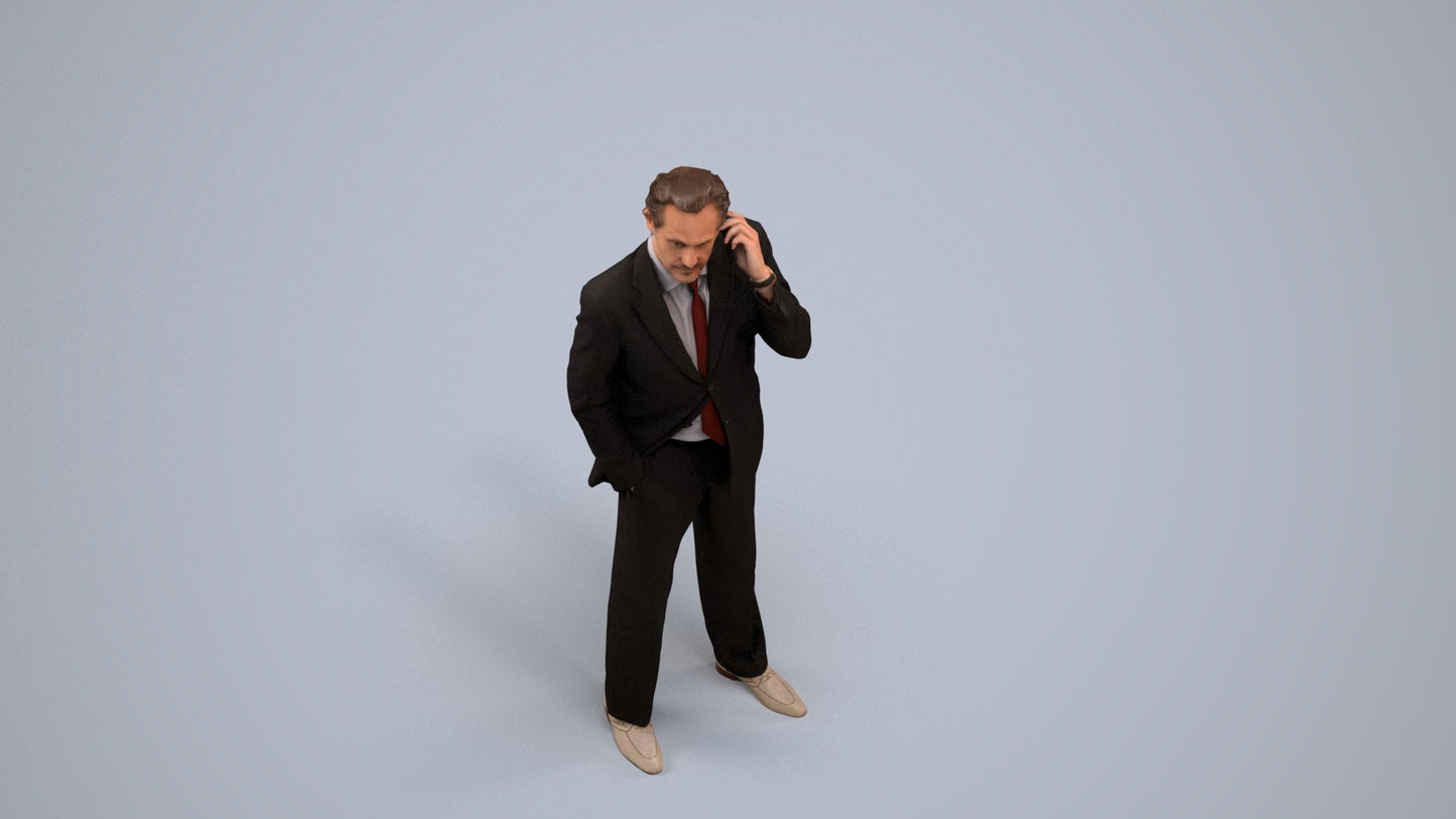 photogrammetry 3D man business standing, realistic human model archviz FBX, back view render