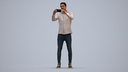 3D human model man casual standing, photogrammetry scanned person for archviz, standing pose render
