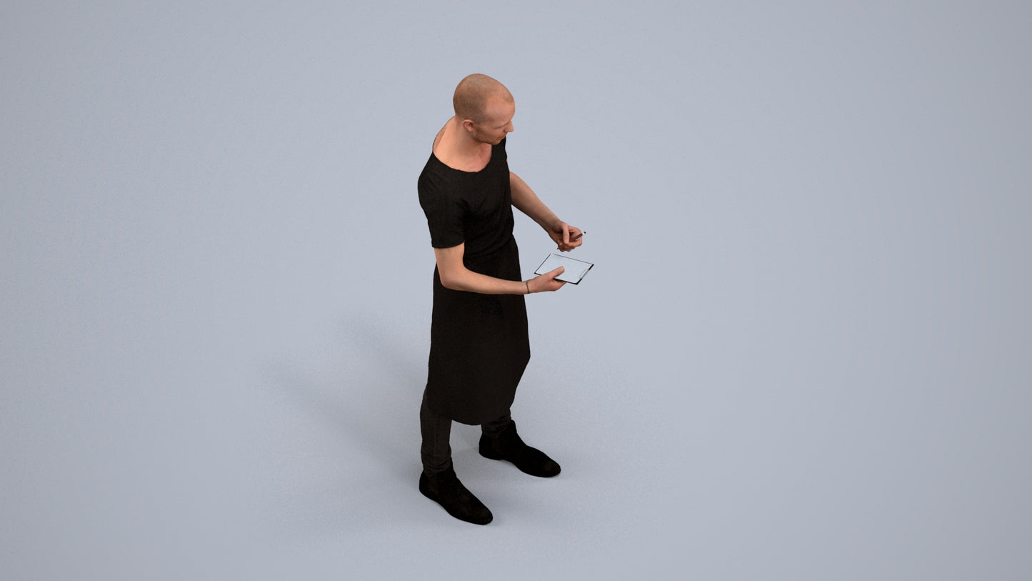 3D human model man hospitality, photogrammetry scanned person for archviz, back view render