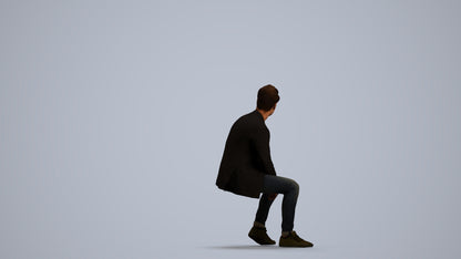 3D people model man casual sitting, scanned human for 3ds Max rendering, front view render
