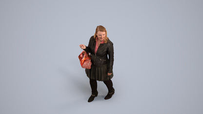 3D human model woman business standing, photogrammetry scanned person for archviz, back view render