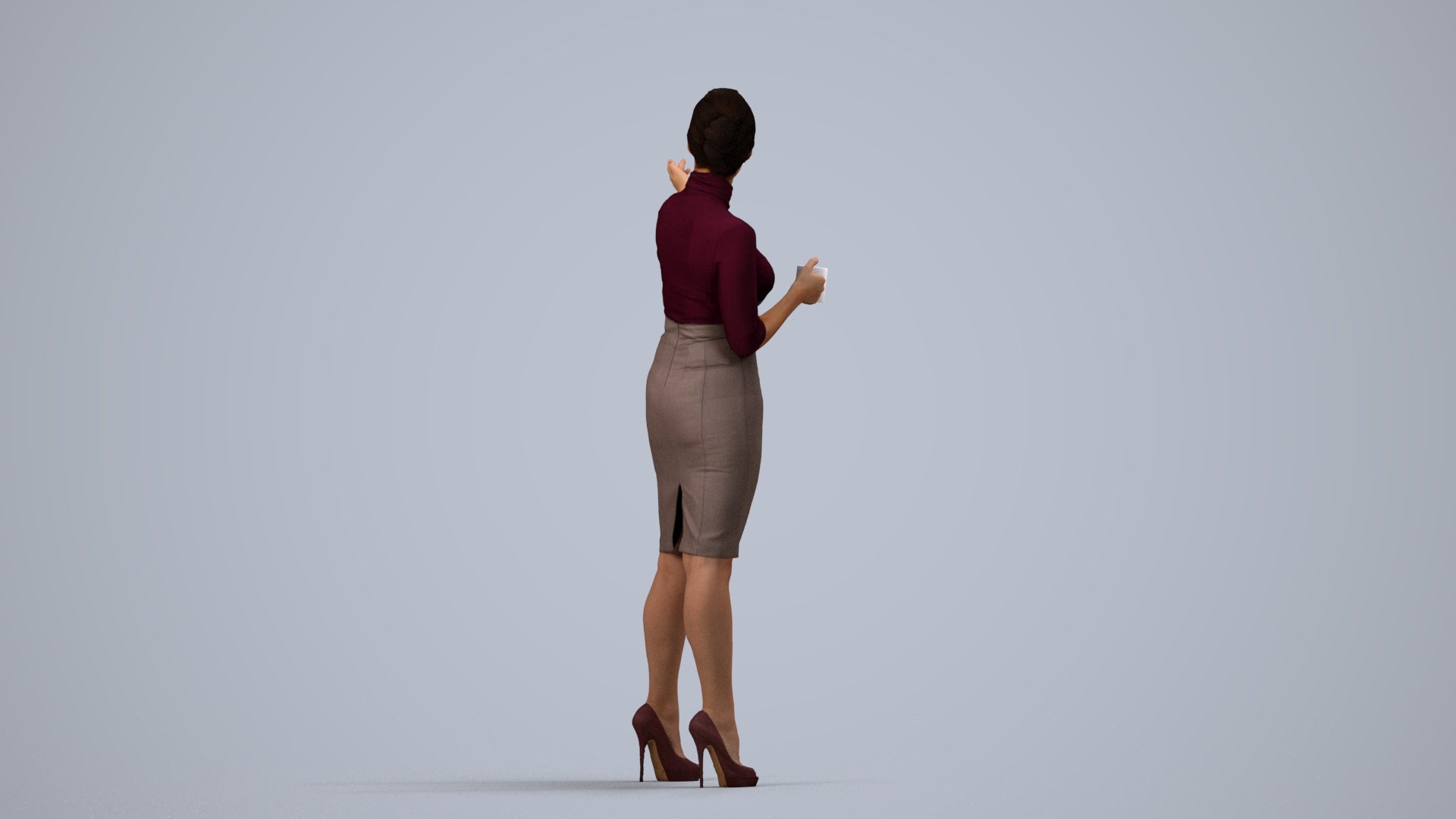 photogrammetry 3D woman business, realistic human model archviz FBX, side view render