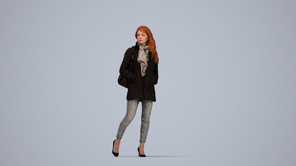 3D people model woman casual walking, scanned human for 3ds Max rendering, top-down view render