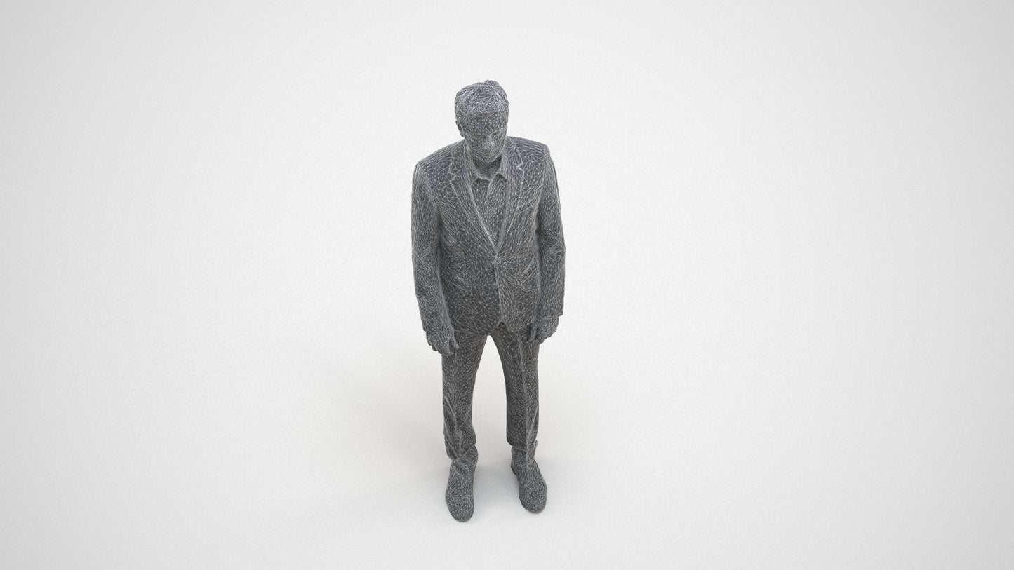 3D people model man business, scanned human for 3ds Max rendering, wireframe three-quarter view
