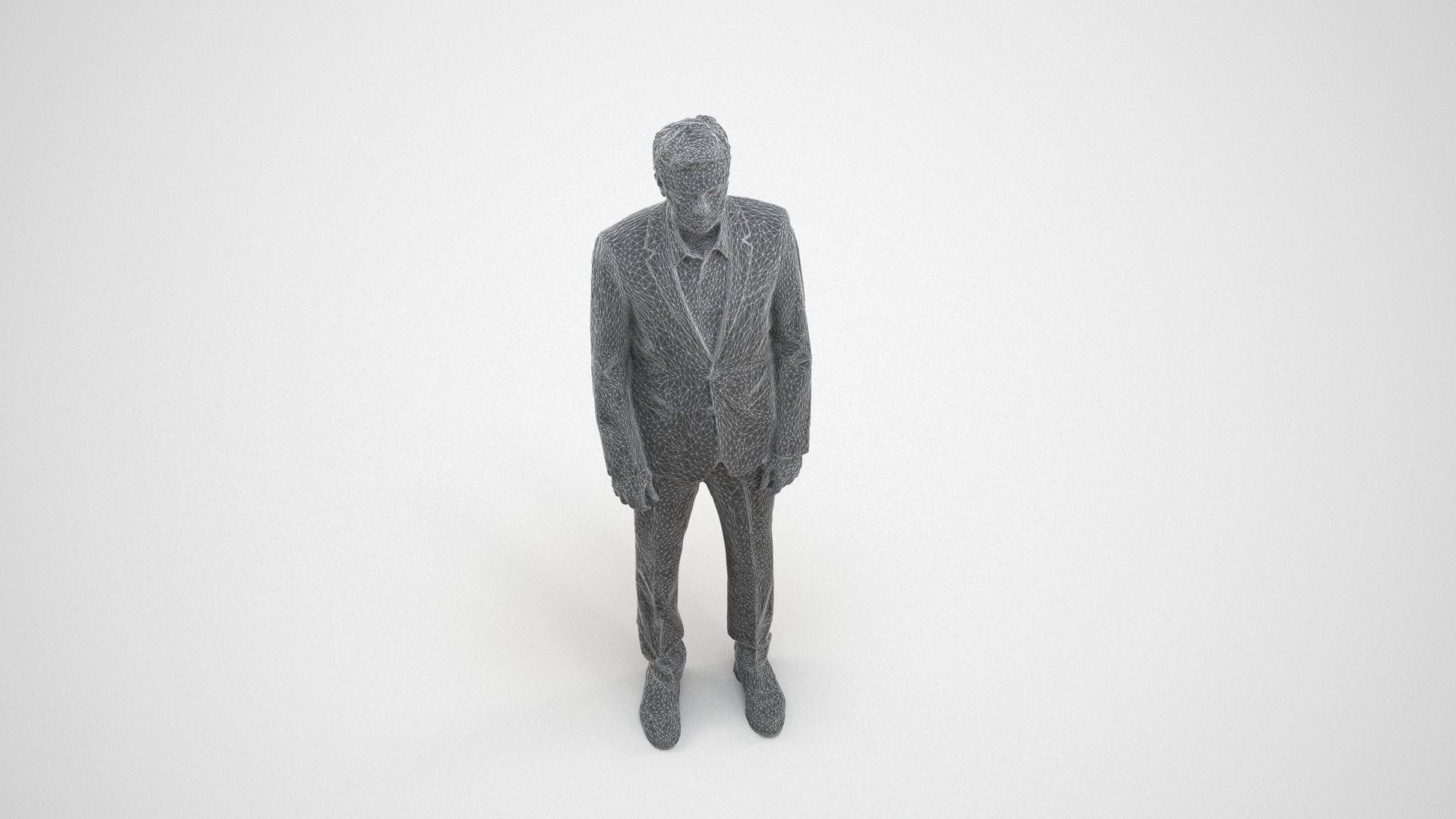 3D people model man business, scanned human for 3ds Max rendering, wireframe three-quarter view