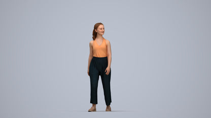 3D human model girl casual kids, photogrammetry scanned person for archviz, top-down view render