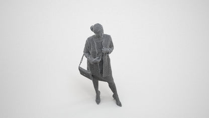 3D scanned woman standing casual, photorealistic archviz people for Enscape and SketchUp, wireframe three-quarter view