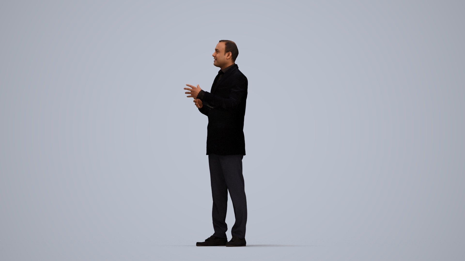 3D human model man formal standing, photogrammetry scanned person for archviz, top-down view render