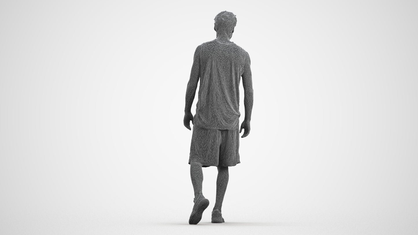 3D scanned man sport, photorealistic archviz people for Enscape and SketchUp, wireframe front view