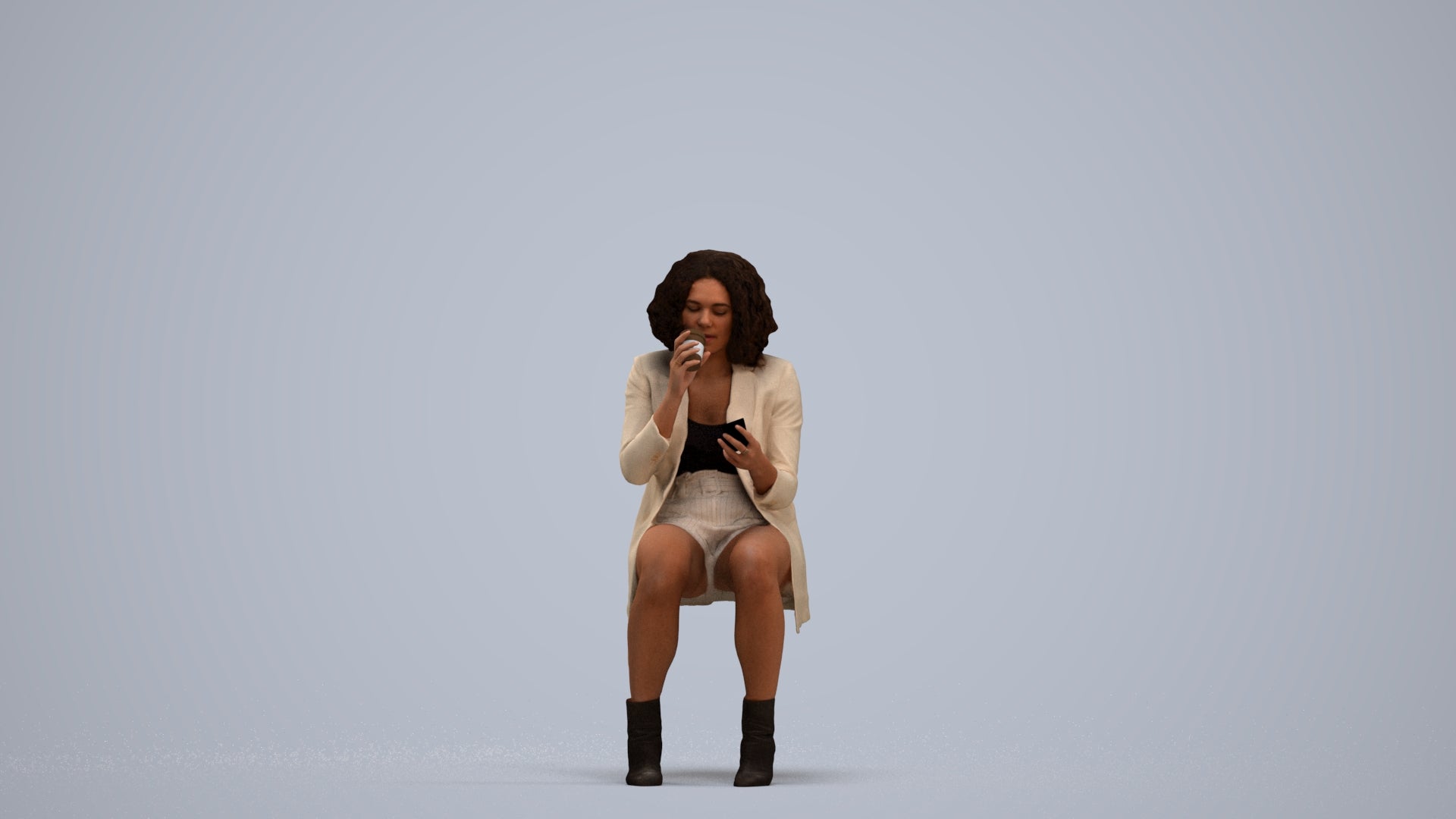 3D people model woman business sitting, scanned human for 3ds Max rendering, standing pose render