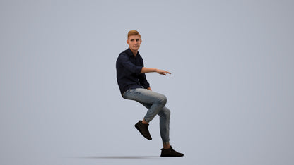 realistic 3D people man casual sitting, render-ready for V-Ray and Corona, FBX OBJ, side view render