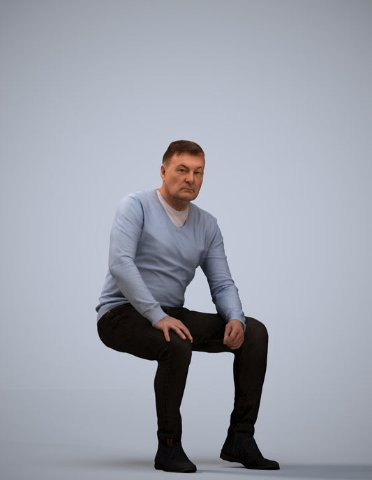 3D people model man casual sitting, scanned human for 3ds Max rendering
