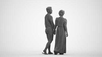 3D human model woman couple, photogrammetry scanned person for archviz, wireframe front view