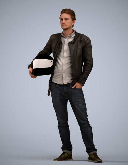 3D human model man casual standing, photogrammetry scanned person for archviz