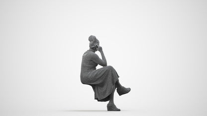 3D people model woman casual sitting, scanned human for 3ds Max rendering, wireframe side view