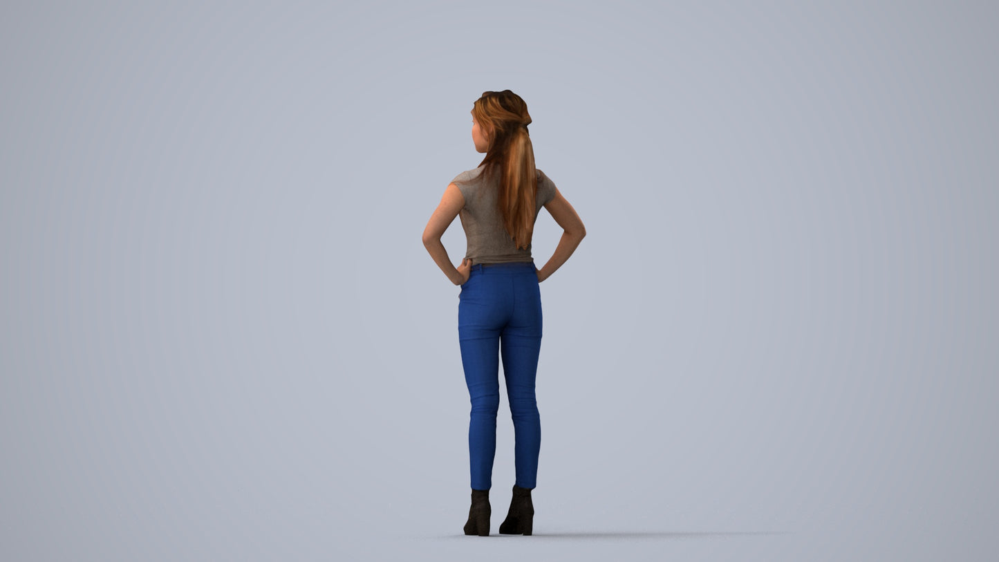 scanned 3D woman casual standing, photogrammetry people for Enscape and V-Ray, three-quarter view render