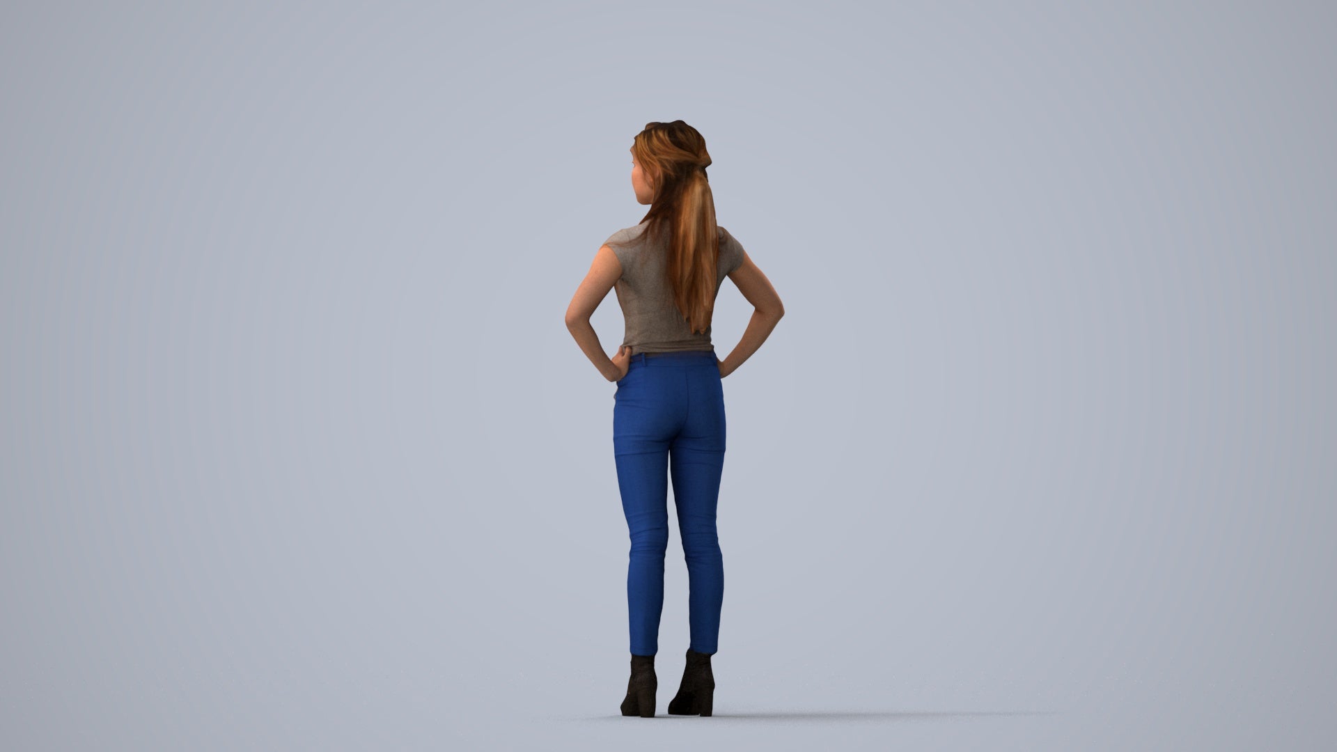 scanned 3D woman casual standing, photogrammetry people for Enscape and V-Ray, three-quarter view render