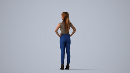 scanned 3D woman casual standing, photogrammetry people for Enscape and V-Ray, three-quarter view render