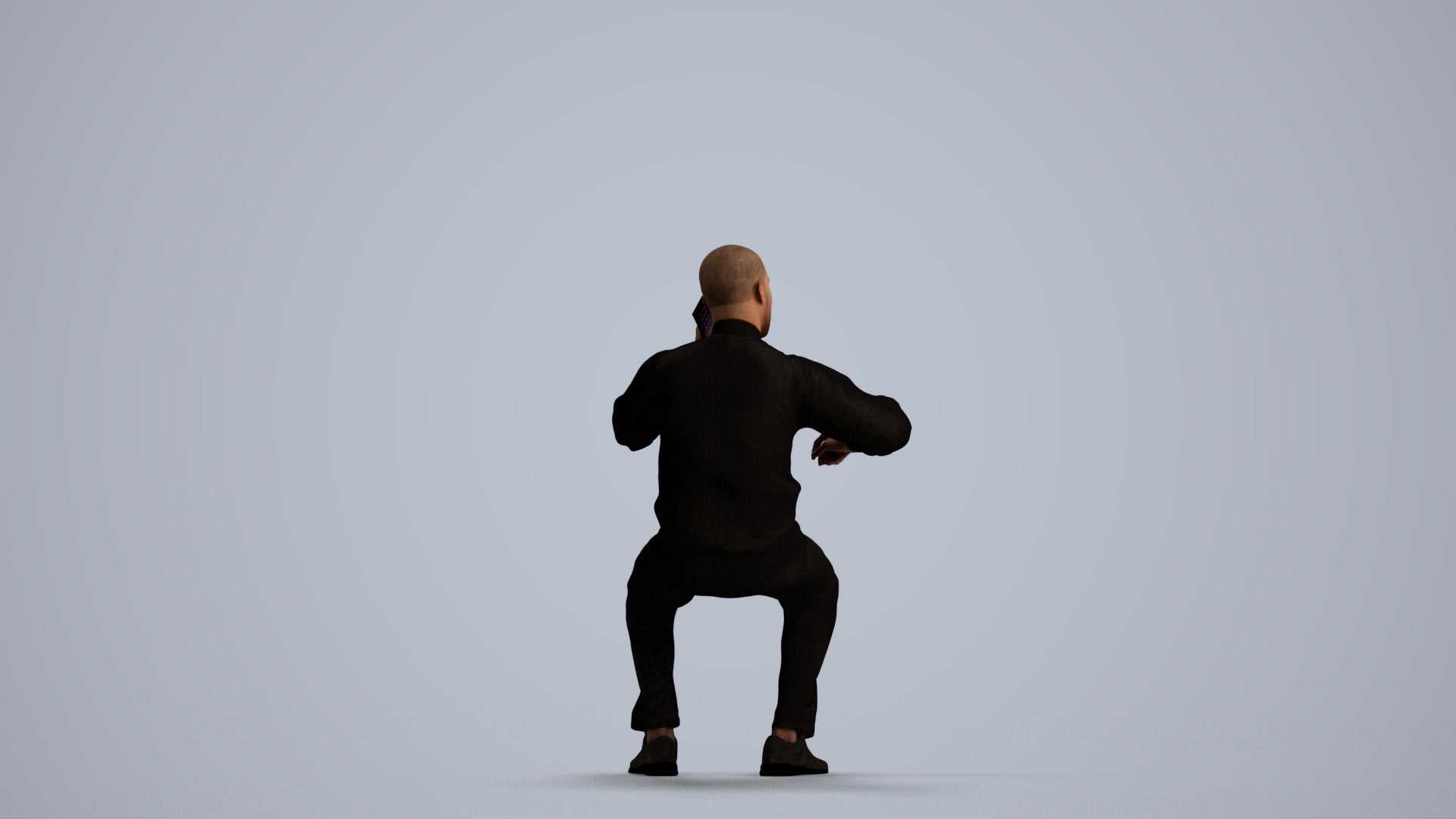 3D human model man sitting, photogrammetry scanned person for archviz, front view render