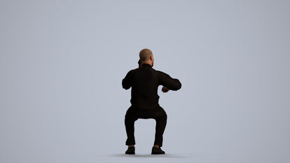 3D human model man sitting, photogrammetry scanned person for archviz, front view render