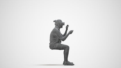 3D scanned man sitting casual, photorealistic archviz people for Enscape and SketchUp, wireframe side view