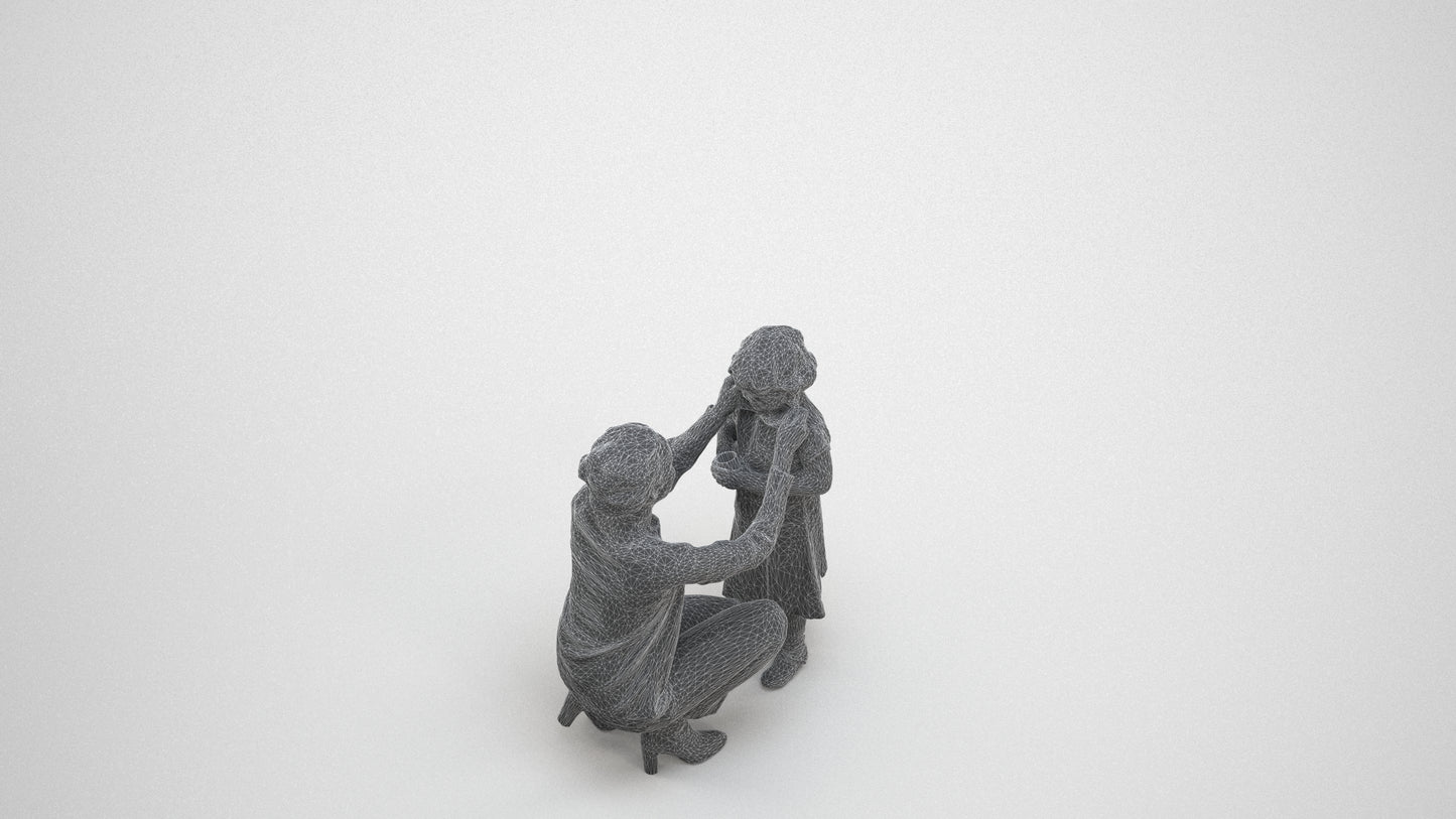 realistic 3D people woman casual kids, render-ready for V-Ray and Corona, FBX OBJ, wireframe three-quarter view