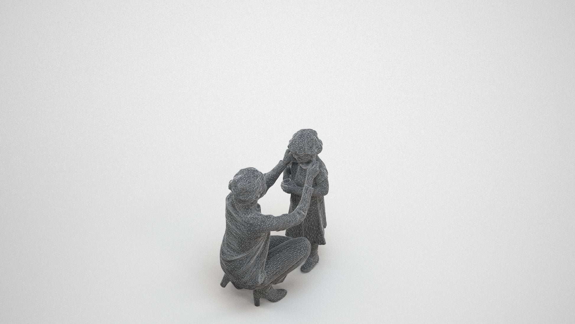 realistic 3D people woman casual kids, render-ready for V-Ray and Corona, FBX OBJ, wireframe three-quarter view
