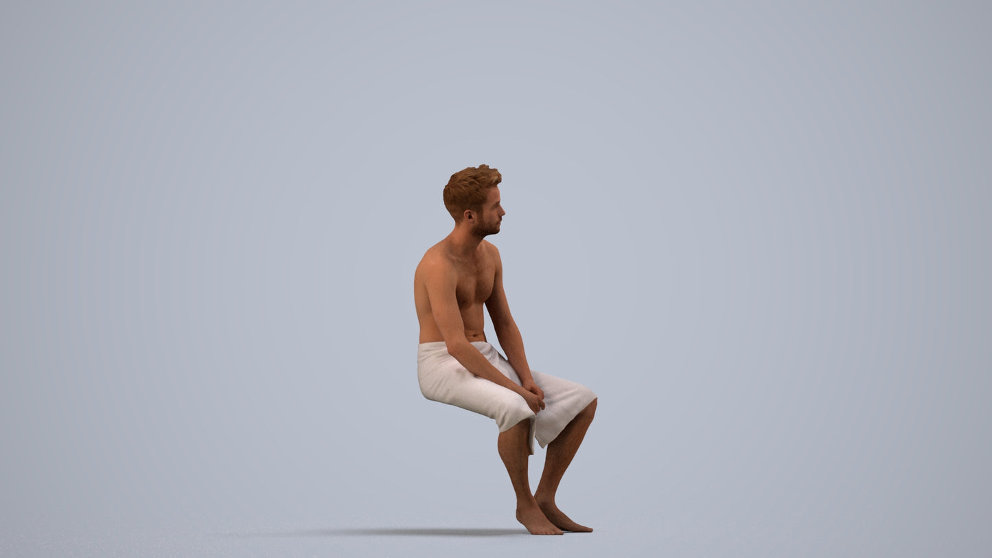 3D scanned man bathroom, photorealistic archviz people for Enscape and SketchUp, side view render