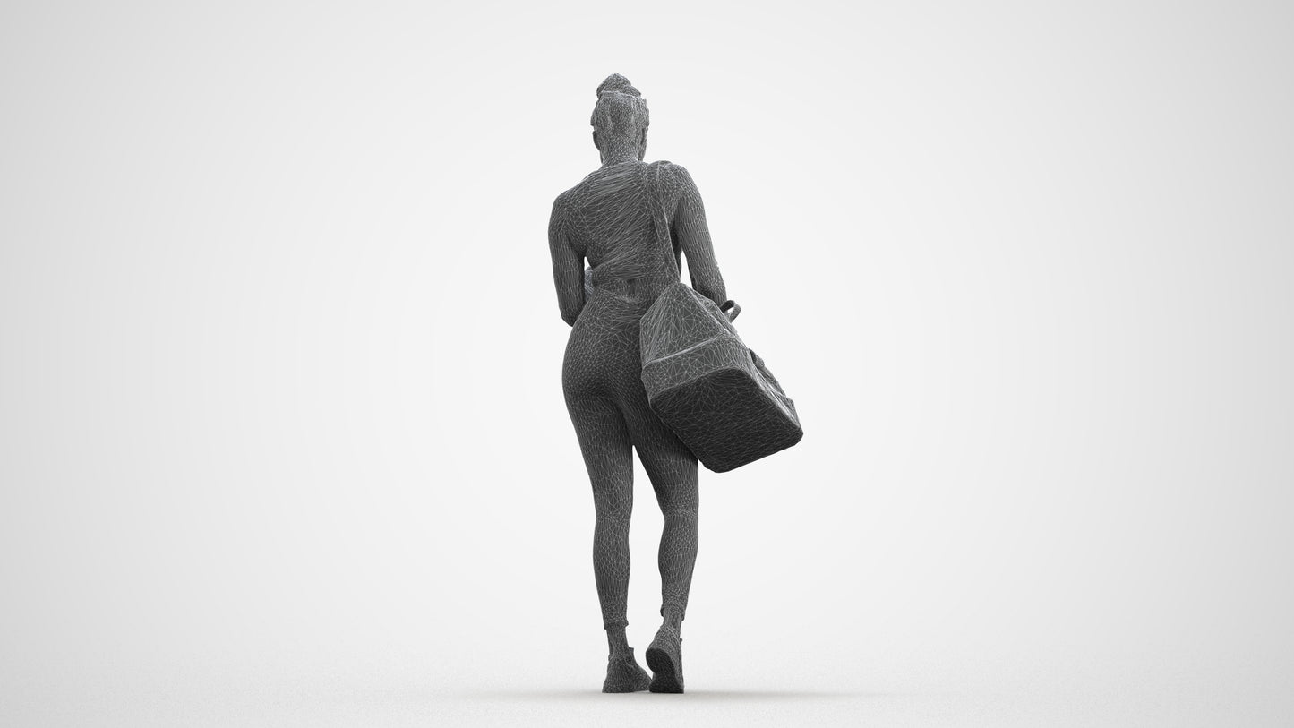 realistic 3D human woman sport, archviz people FBX OBJ for Blender, wireframe front view