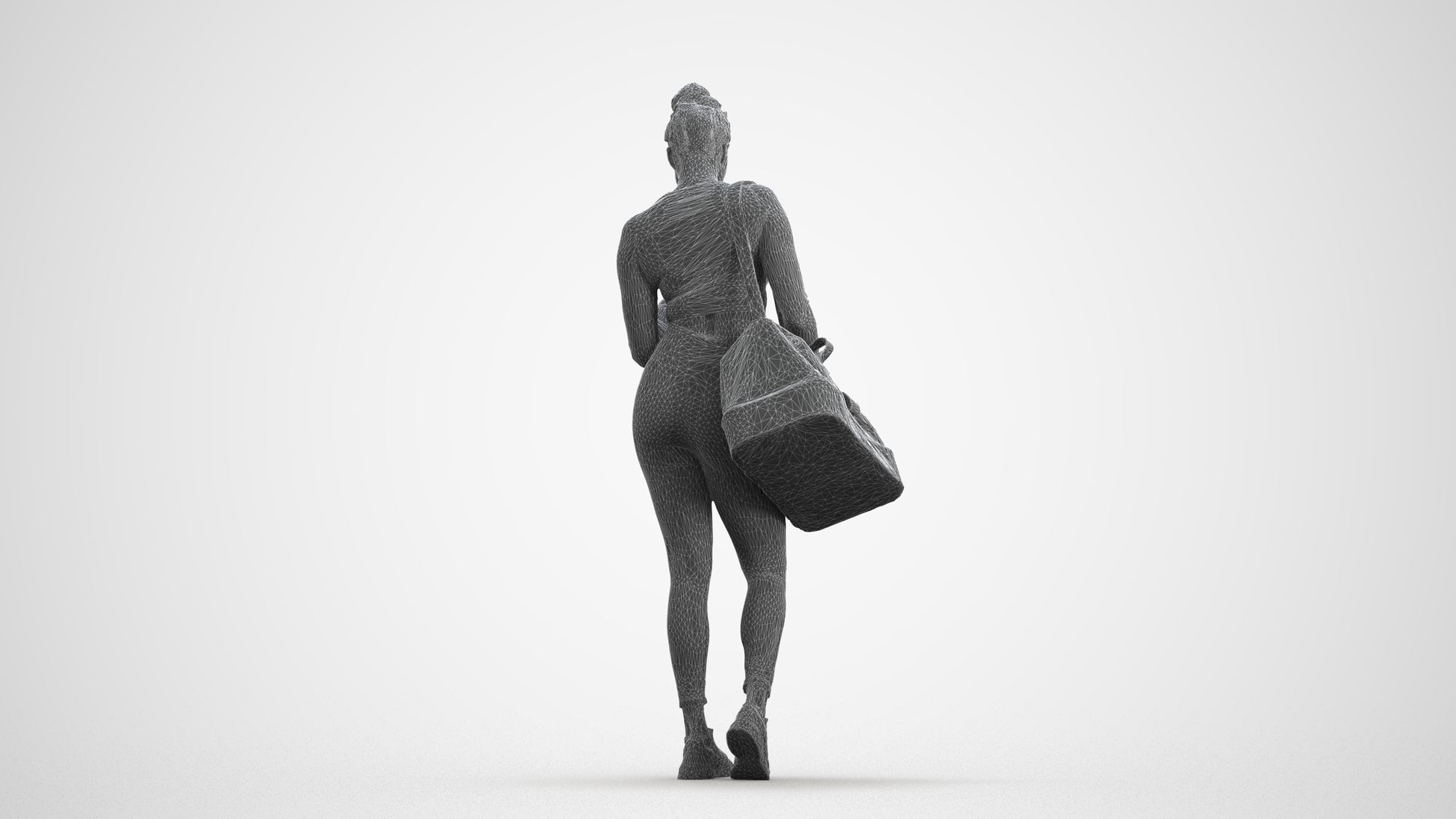 realistic 3D human woman sport, archviz people FBX OBJ for Blender, wireframe front view