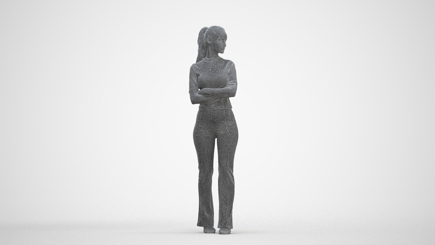 realistic 3D people woman casual standing, render-ready for V-Ray and Corona, FBX OBJ, three-quarter front view render
