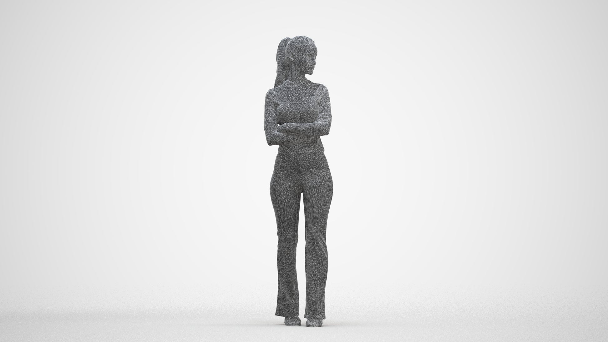 realistic 3D people woman casual standing, render-ready for V-Ray and Corona, FBX OBJ, three-quarter front view render