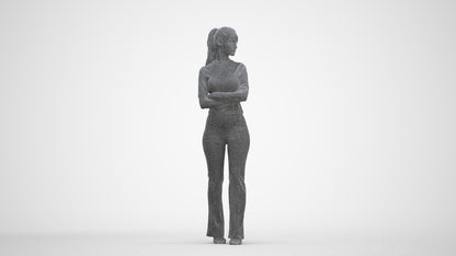 realistic 3D people woman casual standing, render-ready for V-Ray and Corona, FBX OBJ, three-quarter front view render