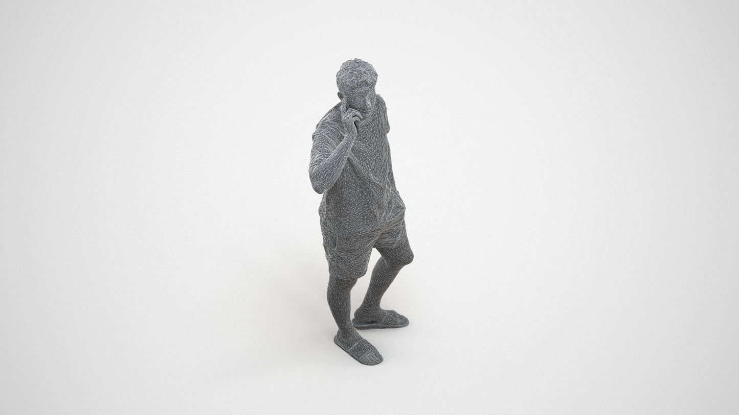 3D people model man casual standing, scanned human for 3ds Max rendering, wireframe three-quarter view