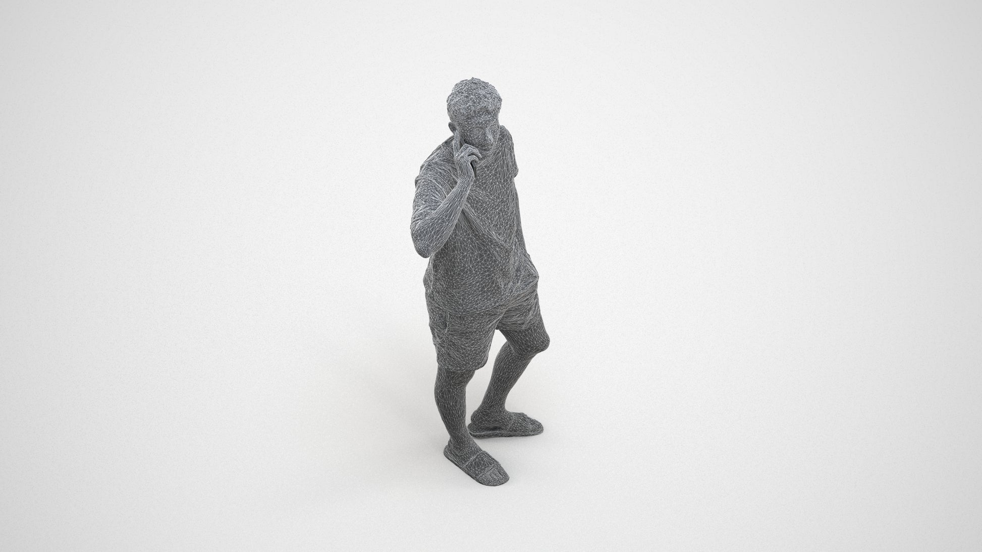 3D people model man casual standing, scanned human for 3ds Max rendering, wireframe three-quarter view