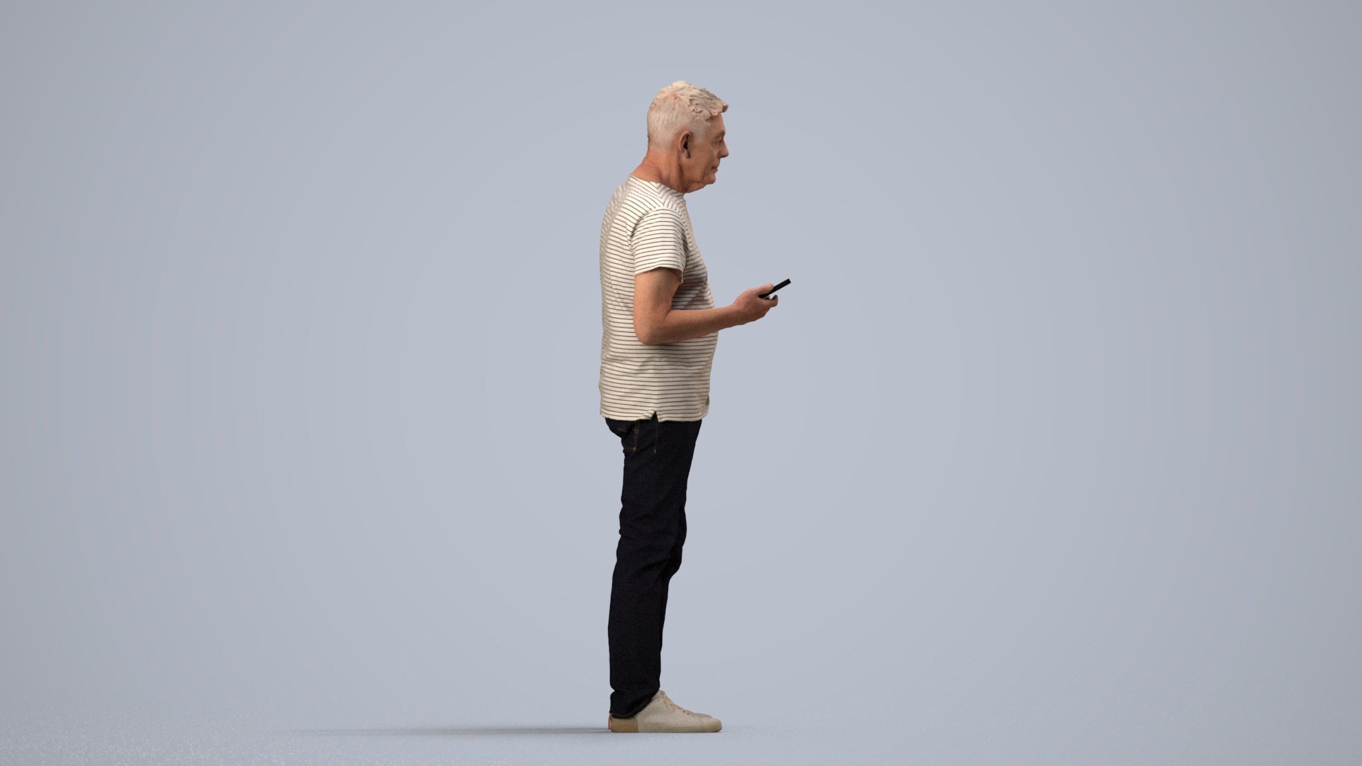 3D people model senior man casual standing, scanned human for 3ds Max rendering, side view render
